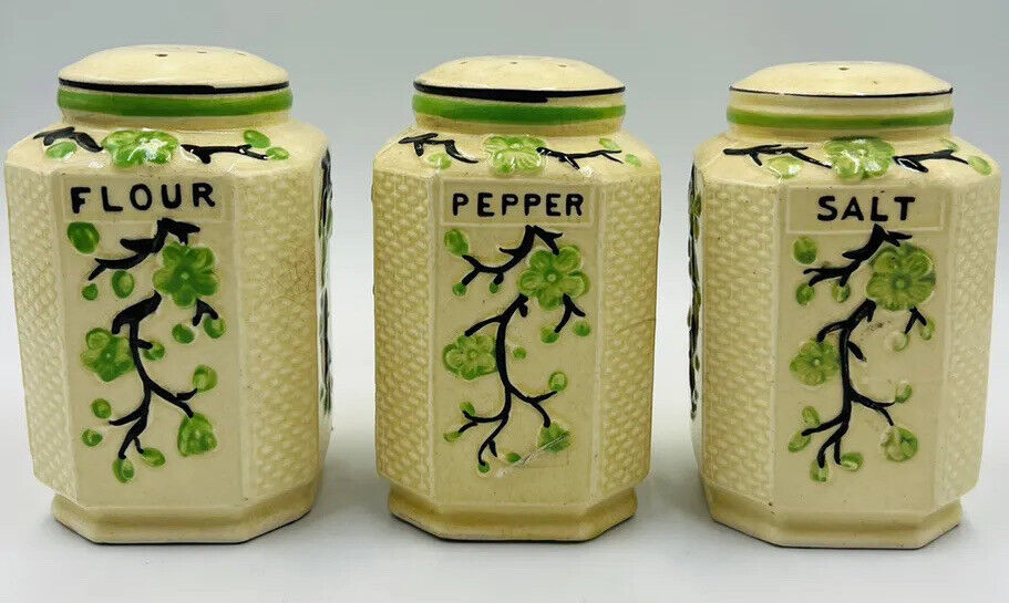 Vintage Japanese Moriyama  Ceramic Sugar & Pepper & Flour Shakers