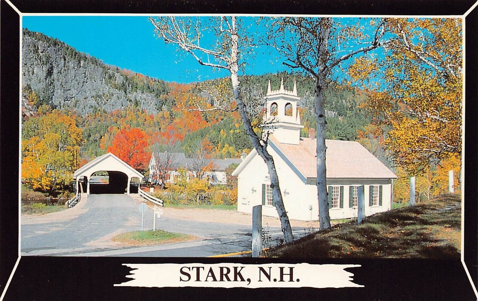 Stark NH New Hampshire Covered Bridge Fall Autumn Thanksgiving Vtg Postcard Z10