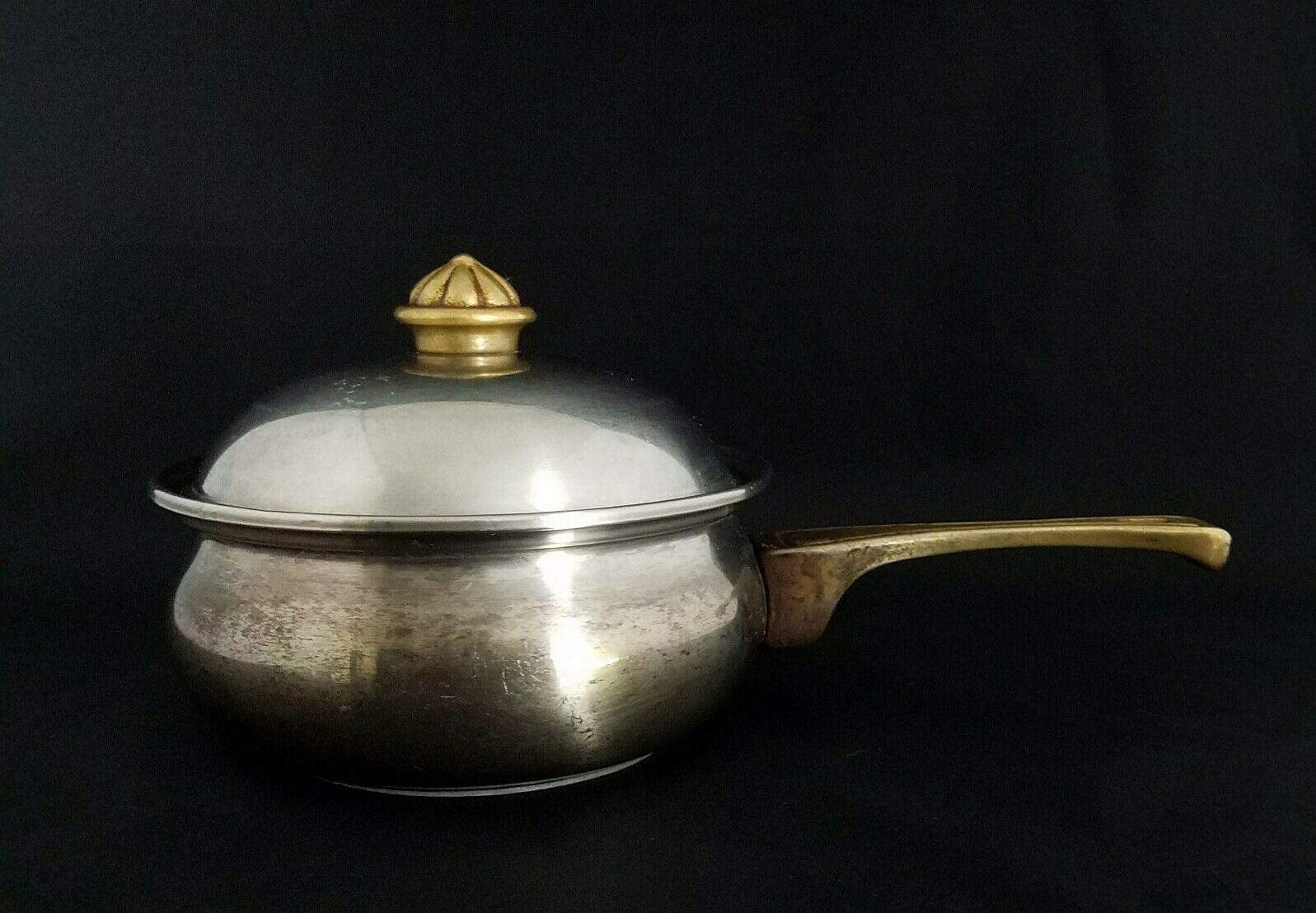 Vtg CONTINENTAL CUISINE Stainless Steel with Brass Mid Century German Saucepan *