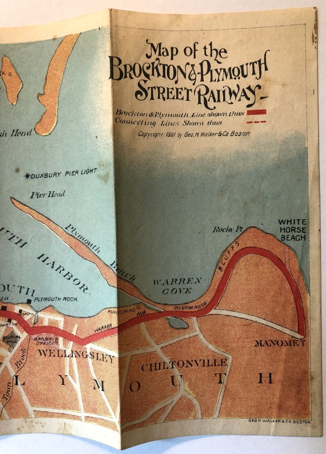 TROLLEY MAP 1901 The Brockton & Plymouth Street Railway STREETCARS Massachusetts