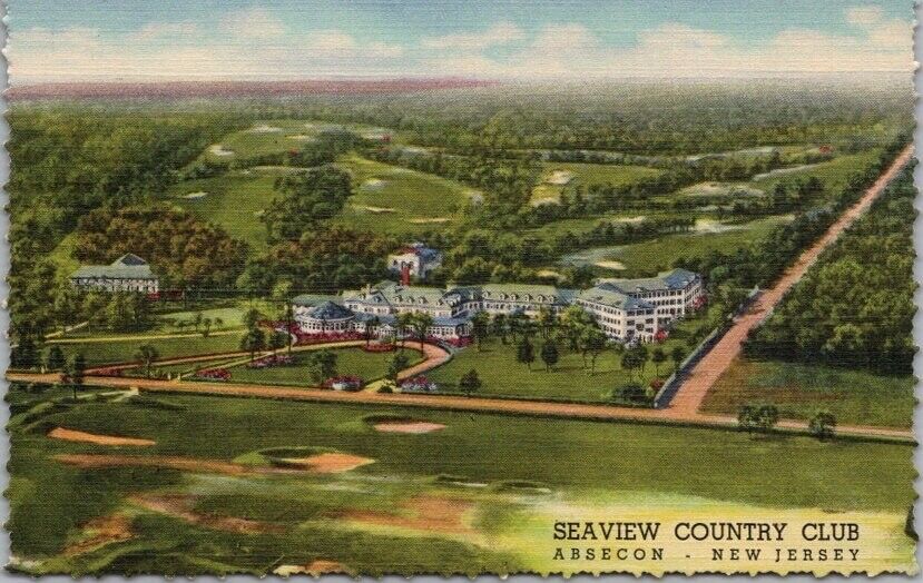 ABSECON, New Jersey Postcard SEAVIEW COUNTRY CLUB Aerial View / Curteich Linen