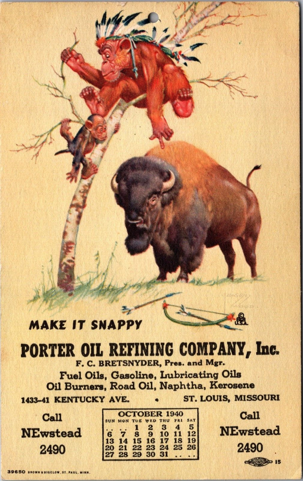 Postcard MO Advertising Porter Oil Refining Company Fuel& Road Oils Gasoline C1