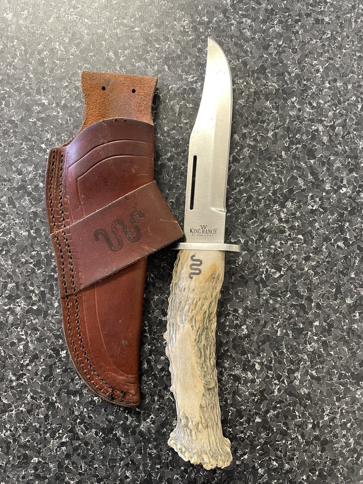 KING RANCH D2 Stag Fixed Blade Knife  Made In USA - W/Leather Sheath - Very Nice