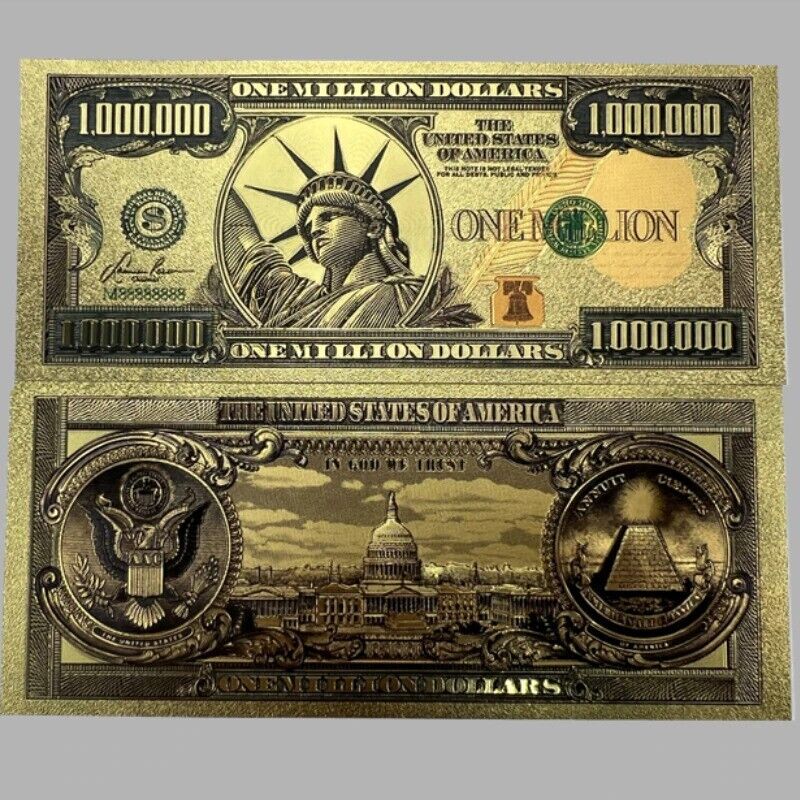 2PCS New America Banknote USA 1 Million Dollar Bill 24K Gold Plated Collectible