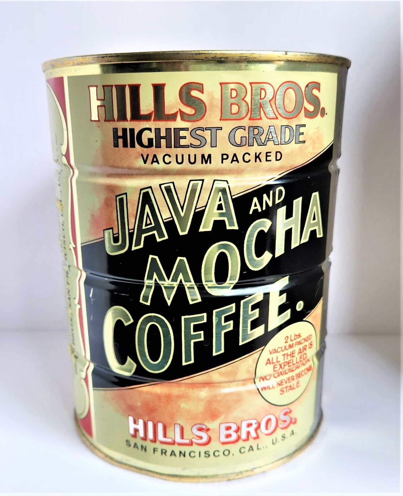 Vintage HILLS BROS JAVA And MOCHA COFFEE Tin Can Rare Sealed 2LB HIGHEST GRADE