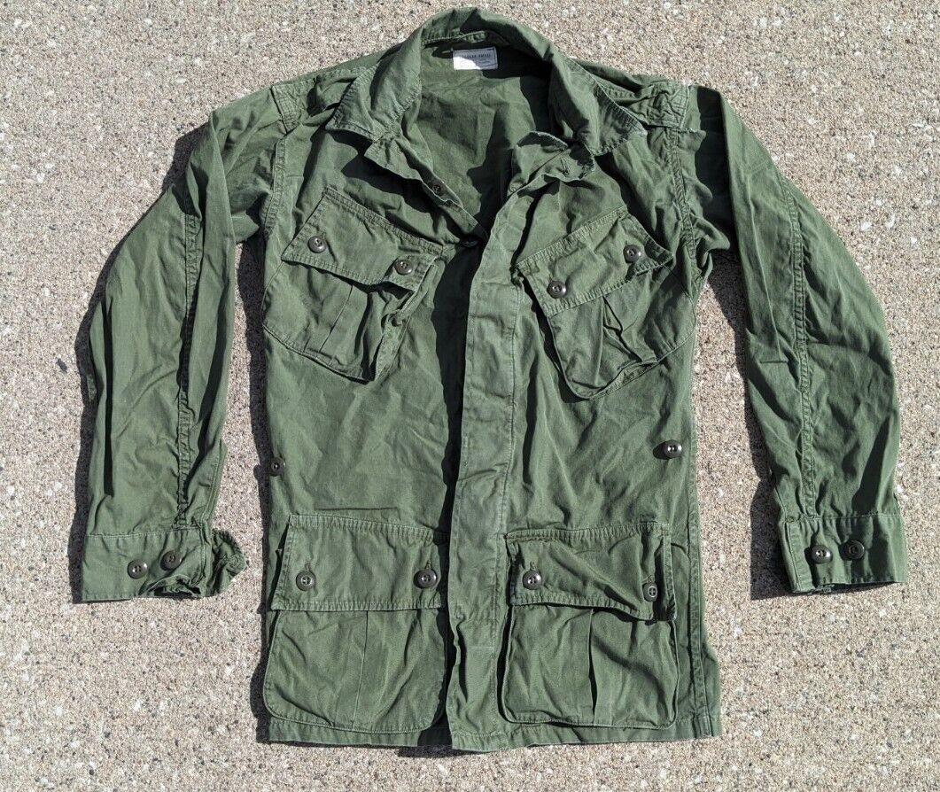 RARE 1963 US Army 1st Pattern Tropical Combat Coat Mans Jacket Slant Pockets SM