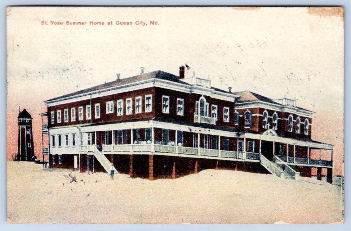 1911 OCEAN CITY MARYLAND MD ST ROSE SUMMER HOME WRAPAROUND PORCH BEACH POSTCARD