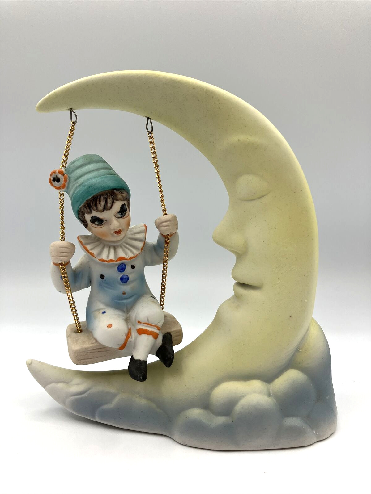 Vintage Lenwile China Ardalt Hand Painted Taiwan Child Clown Swinging On Moon
