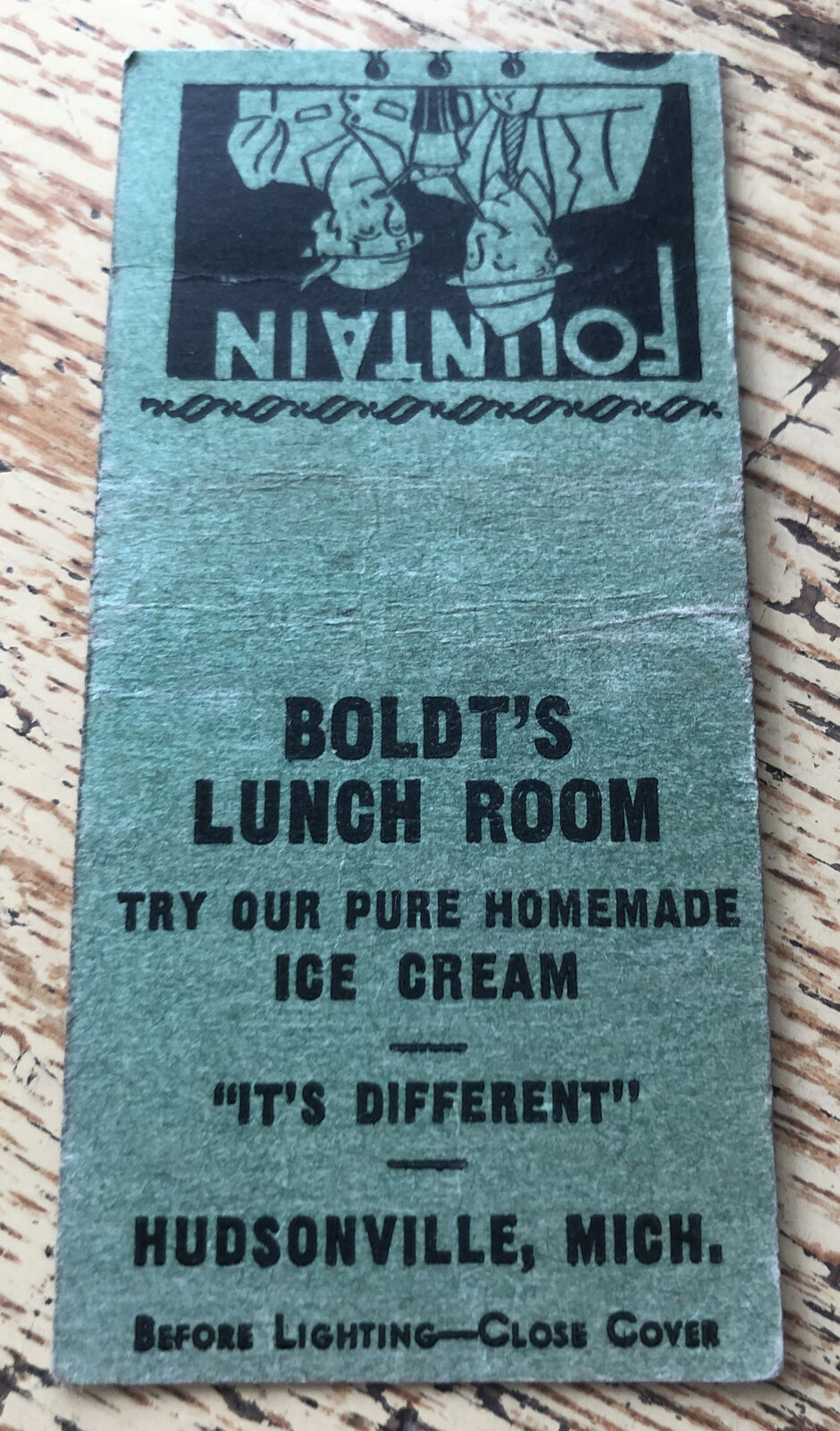 1940s-50s Boldt’s Lunch Room Hudsonville Michigan Matchcover Fountain