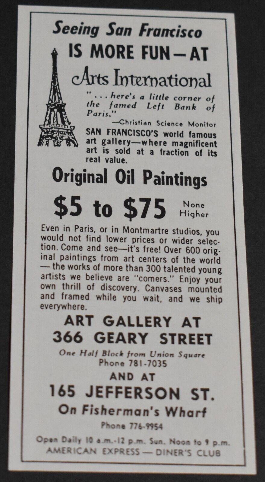 1969 Print Ad San Francisco Arts International Original Oil Paintings 366 Geary