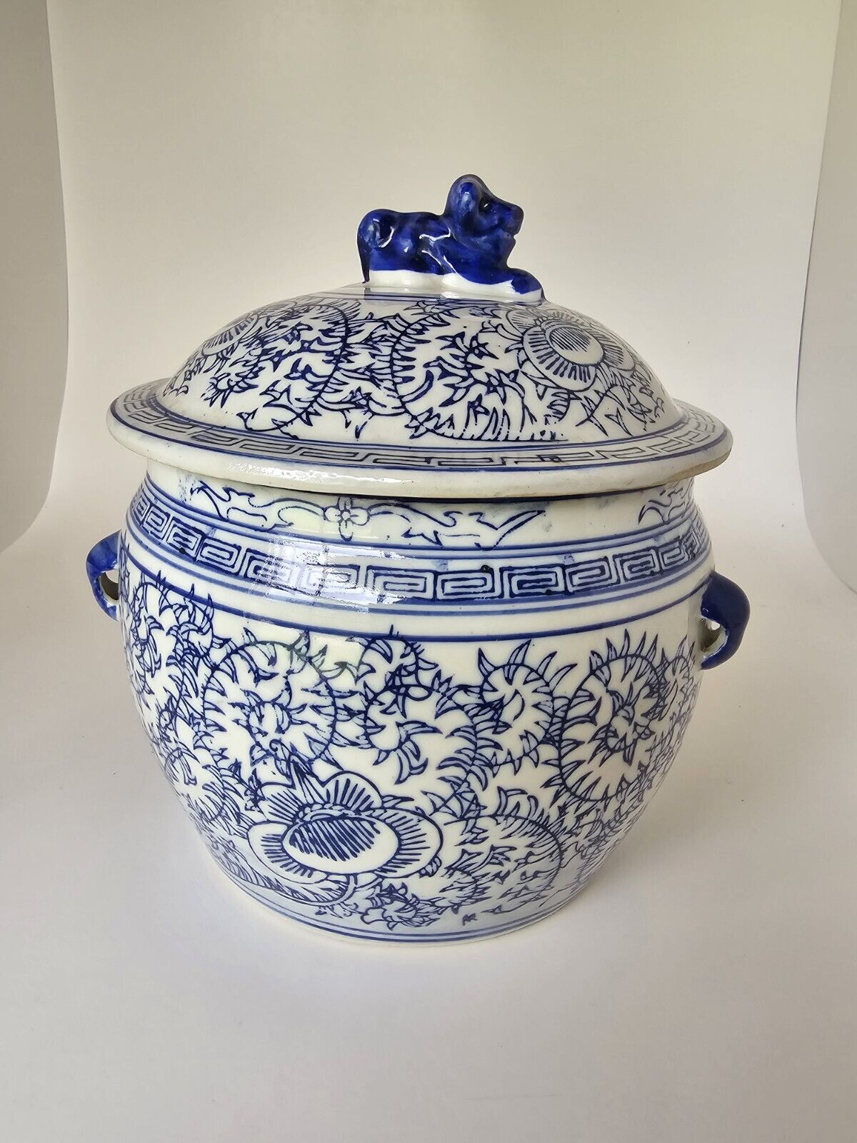 VTG 1970s Blue and White Greek Key Chinoiserie Bowl / Chinese Rice Bowl 