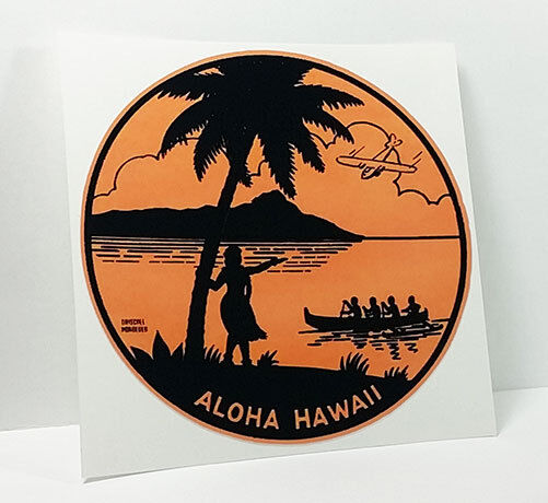 ALOHA HAWAII Vintage Style Travel Decal, Vinyl Sticker, Luggage Label