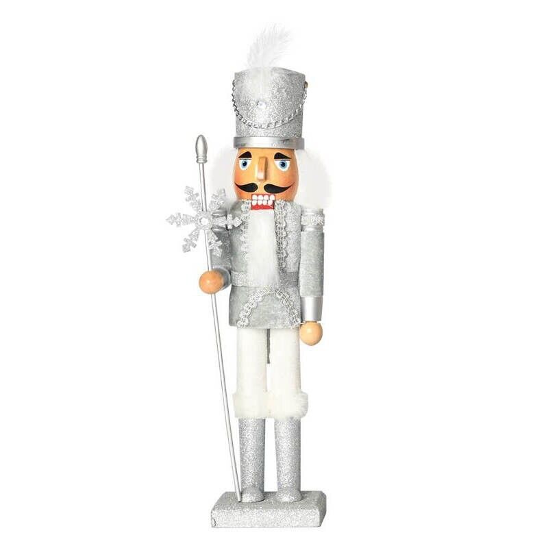 14 inches Handmade Christmas Nutcracker Traditional Decoration Silver Sparklers