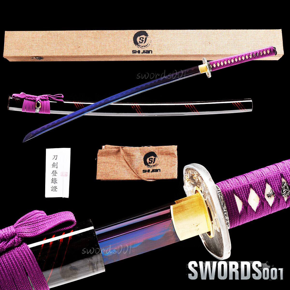 Noble Purple Blade Japanese Samurai Katana Sword High Carbon Steel Battle Ready 