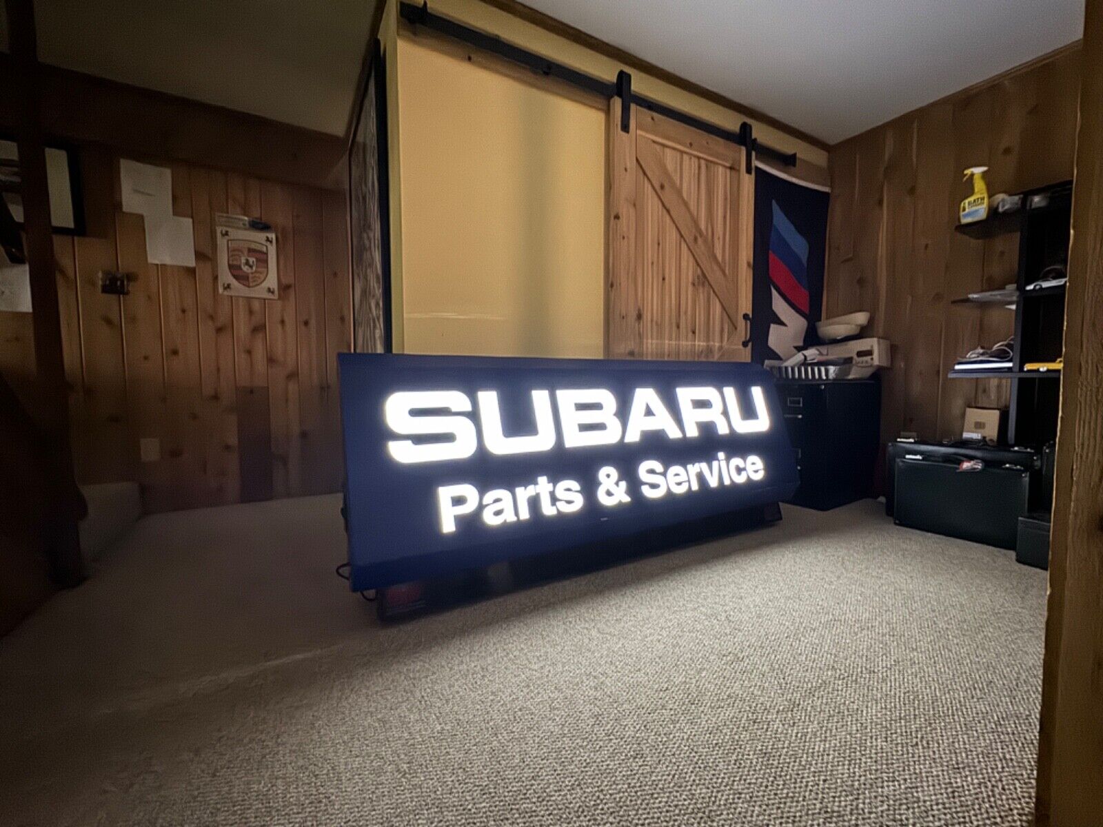 Vintage Illuminated Subaru Parts & Service Dealership Sign