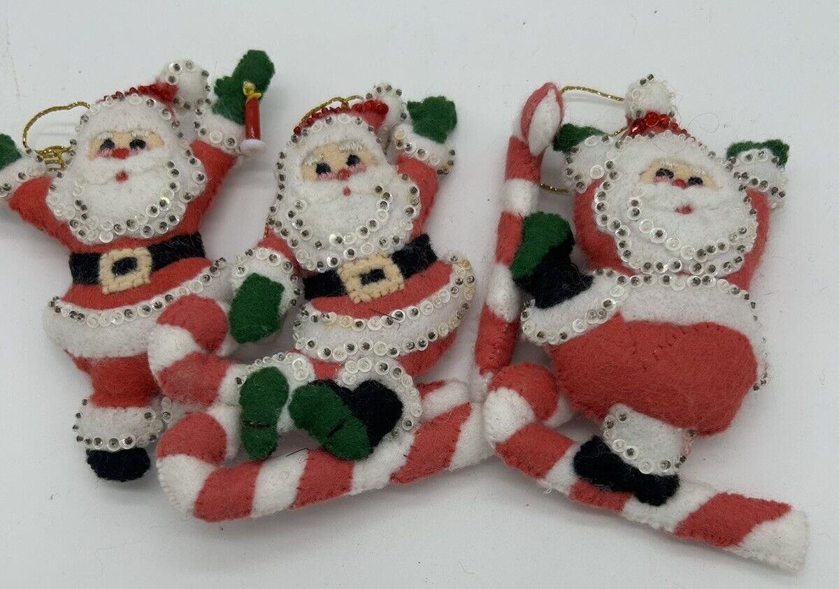 Vintage Bucilla Felt Santa Clause Ornaments Finished 