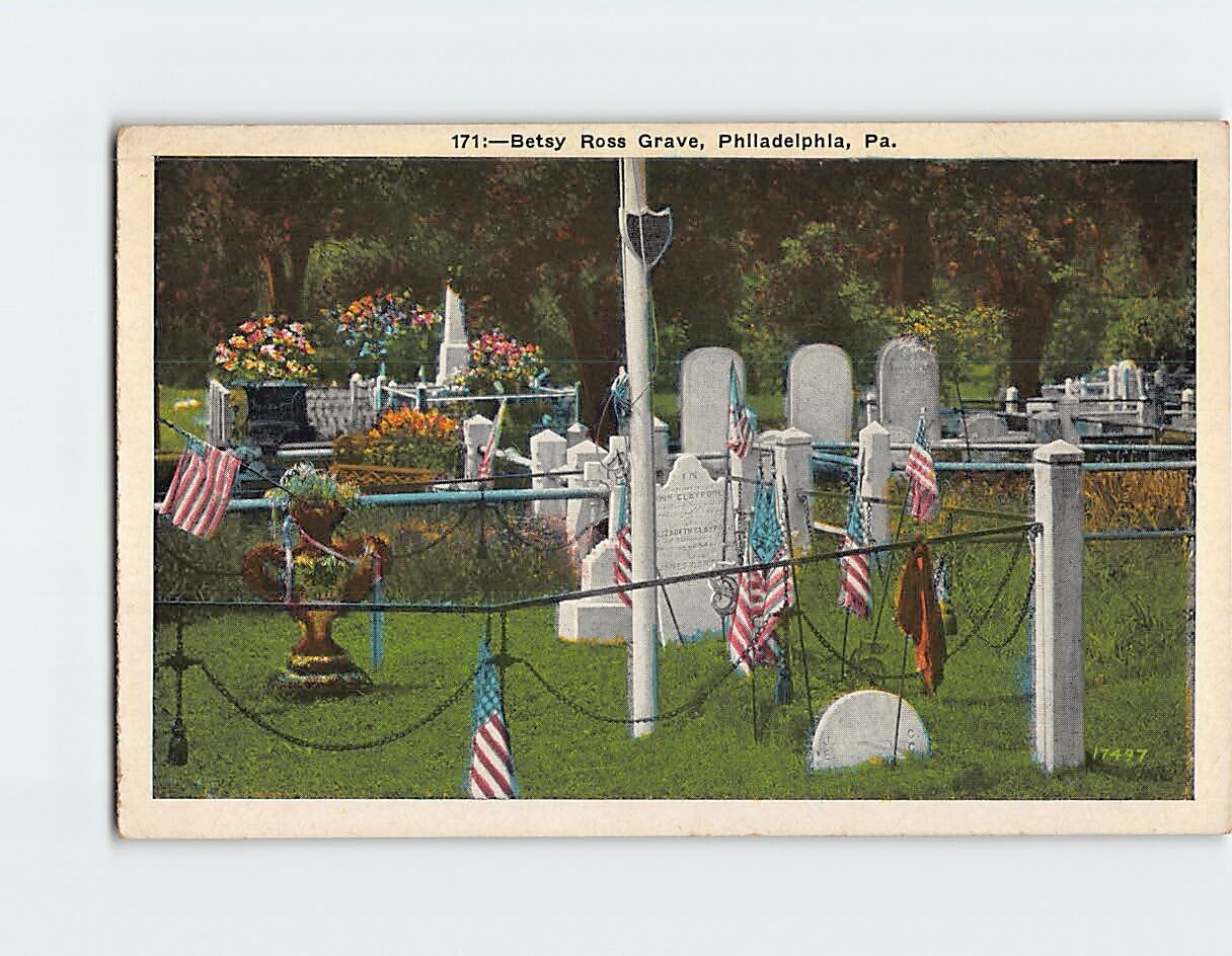 Postcard Betsy Ross Grave Philadelphia Pennsylvania USA