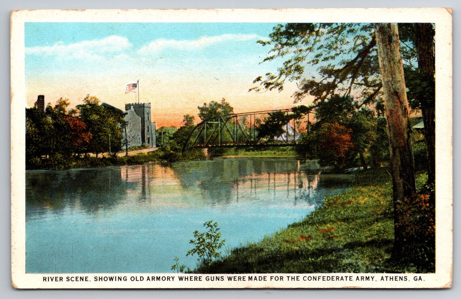 River Scene Old Armory of Confederate Army Athens Georgia c1920 Postcard
