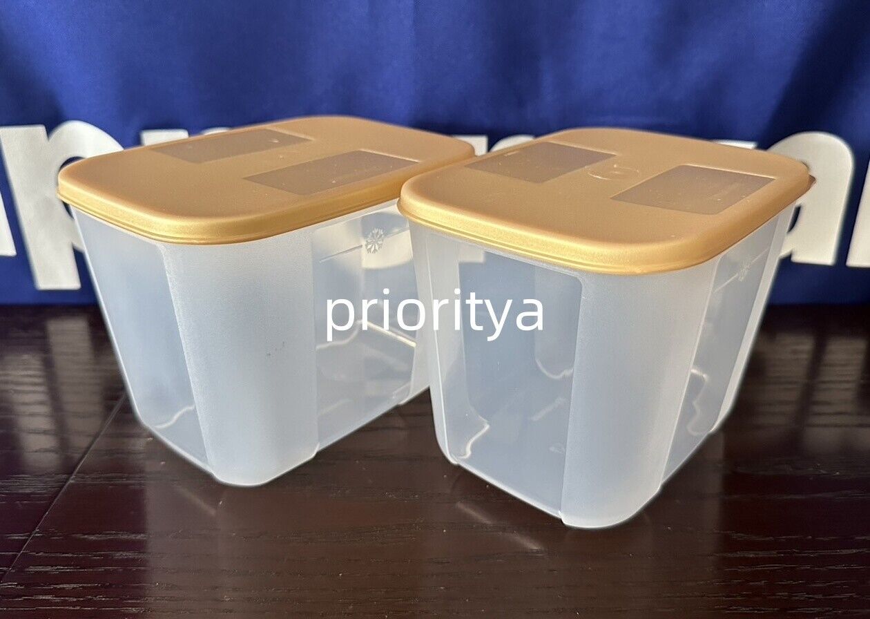 Tupperware Freezer Mates Small Deep Container 1.2 L Set of 2 Gold Seal New