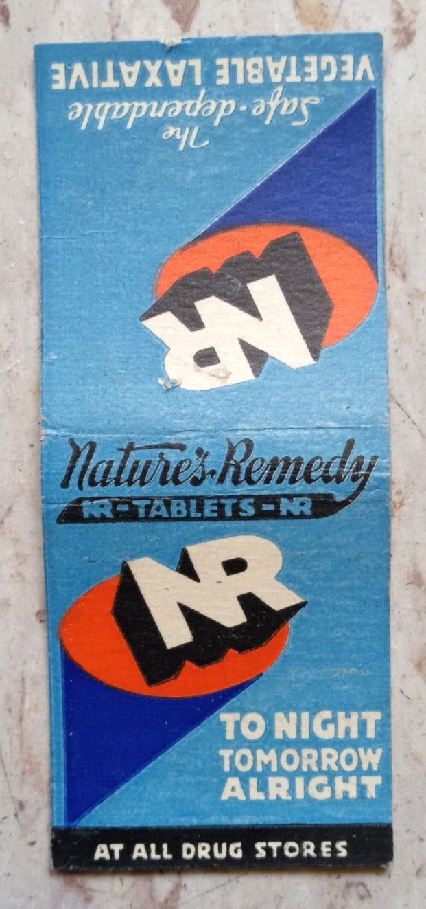 VINTAGE MATCHBOOK COVER NATURE'S REMEDY TABLETS TO NIGHT TOMORROW ALRIGHT