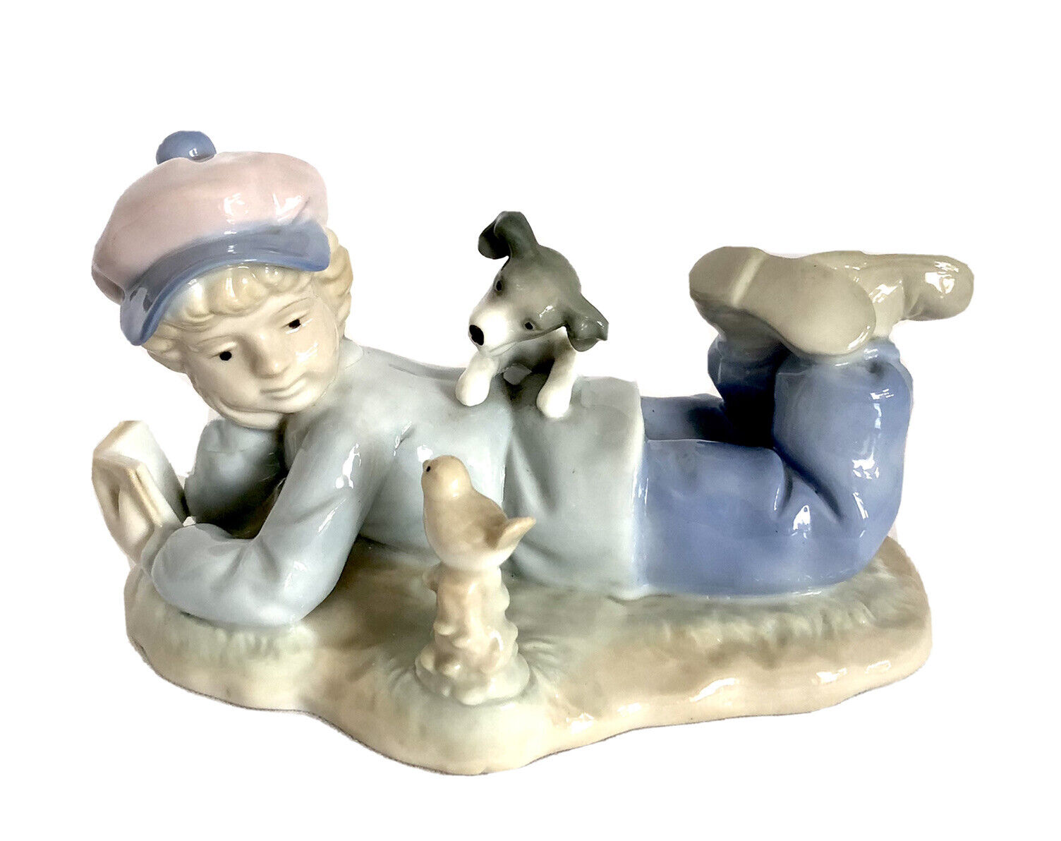 Vintage Paul Sebastian  Porcelain Figurine Boy Reading with Animals ...