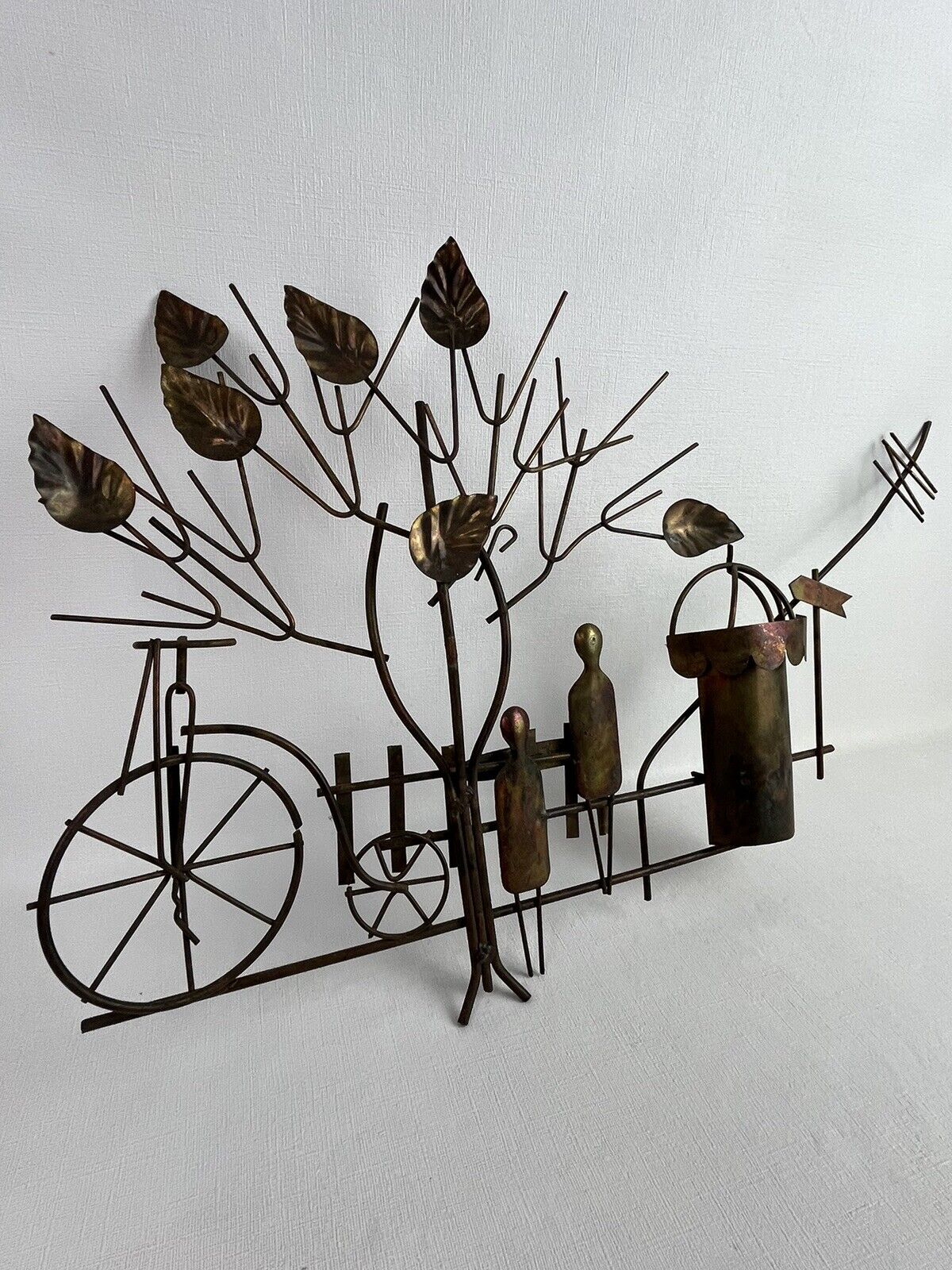 Vintage ENESCO IMPORTS Tree & Bike Metal Wall Hanging 3D Folk Art
