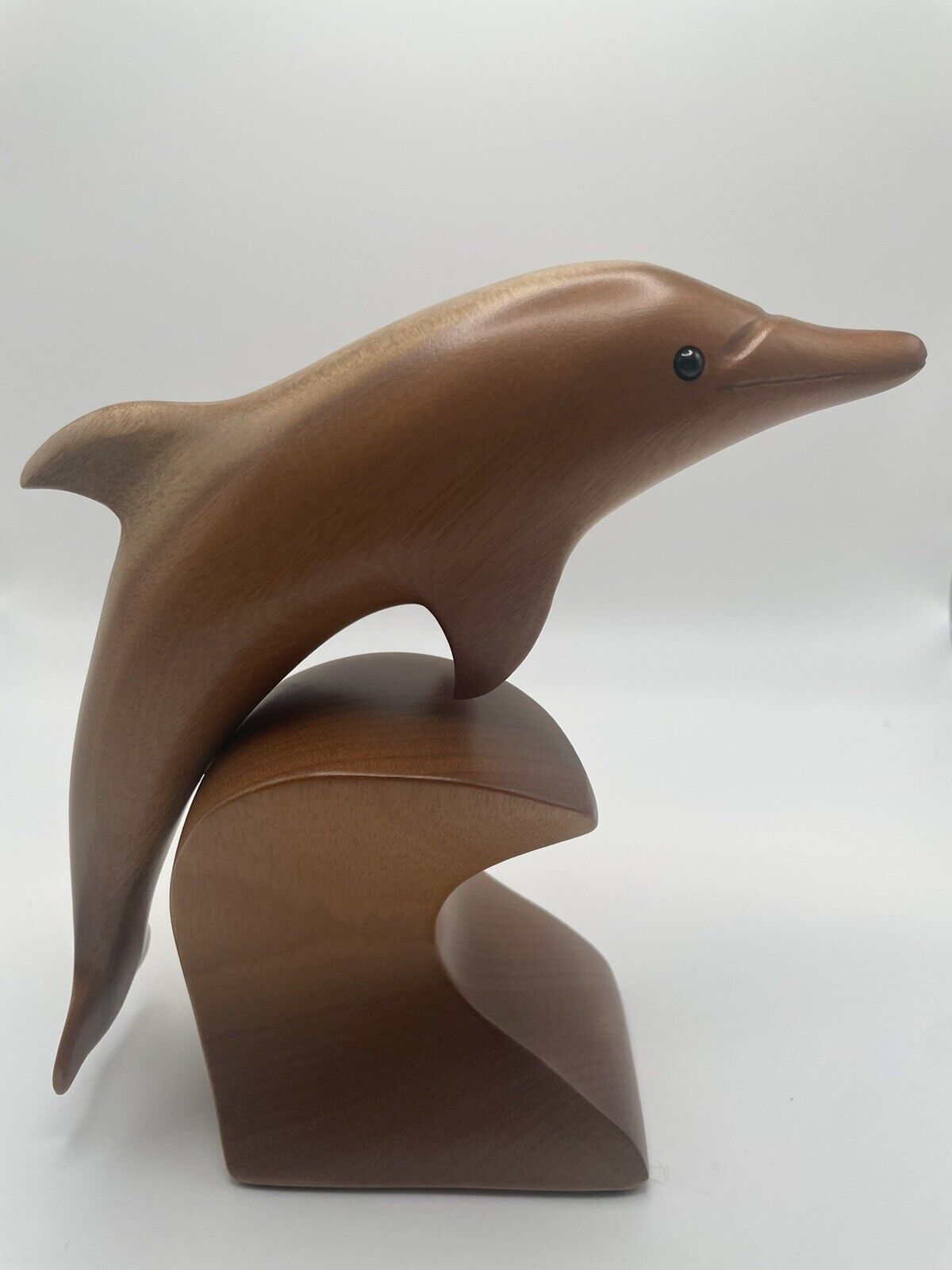 Vintage Oregon Myrtlewood Handmade Carved Wood Dolphin Figurine 