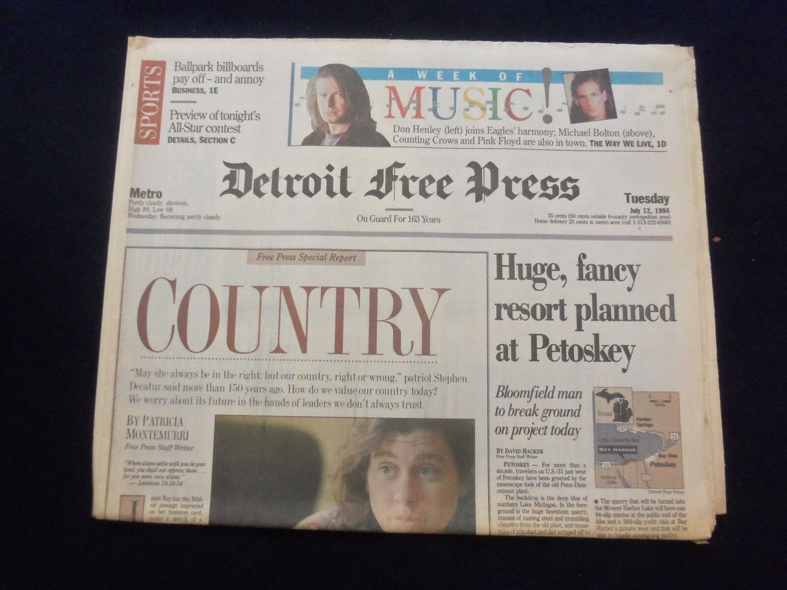 1994 JULY 12 DETROIT FREE PRESS NEWSPAPER - PETOSKEY RESORT PLANNED - NP 7230