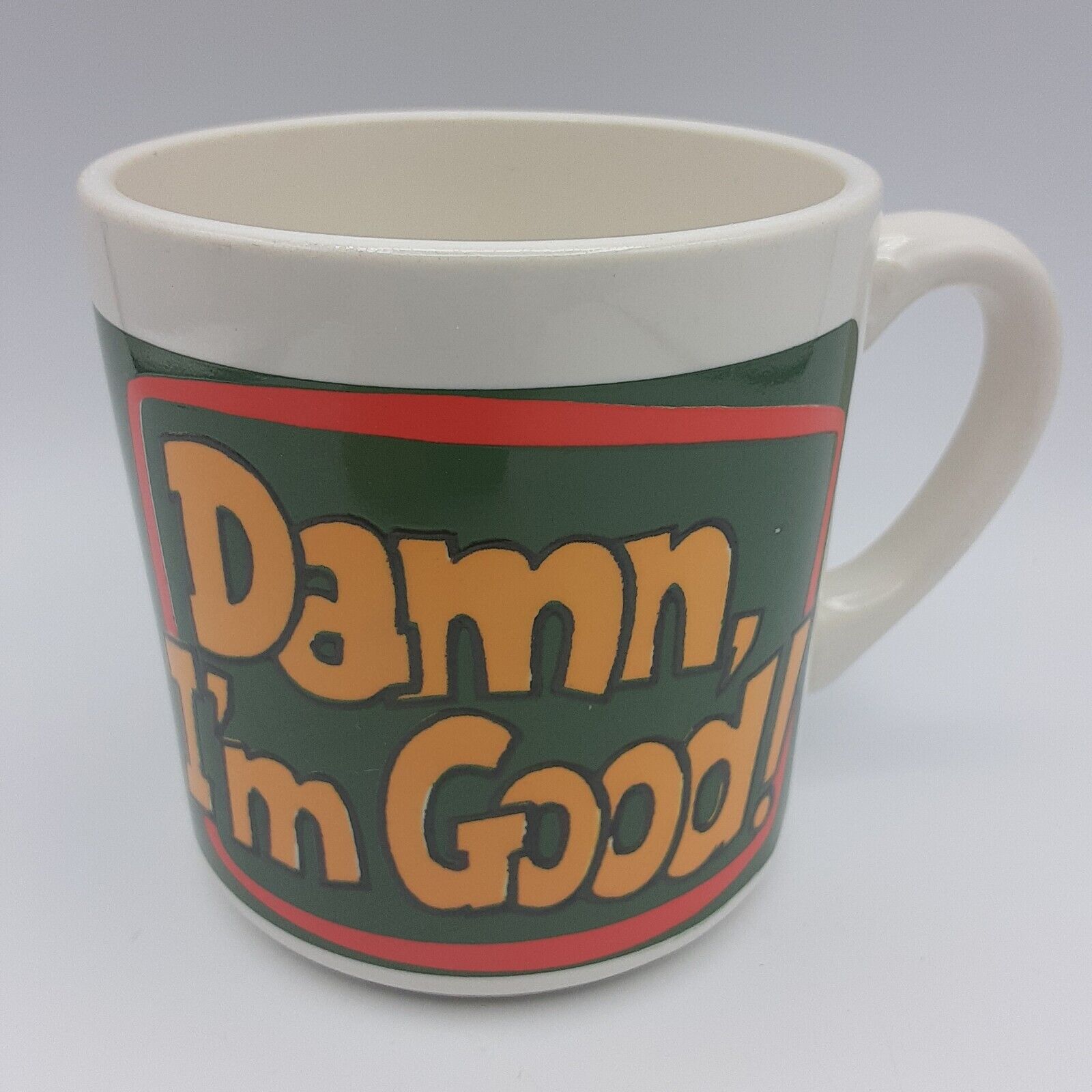 Vintage Damn I\'m Good Coffee Mug Cup Green Yellow Orange Grant-Howard Very Rare