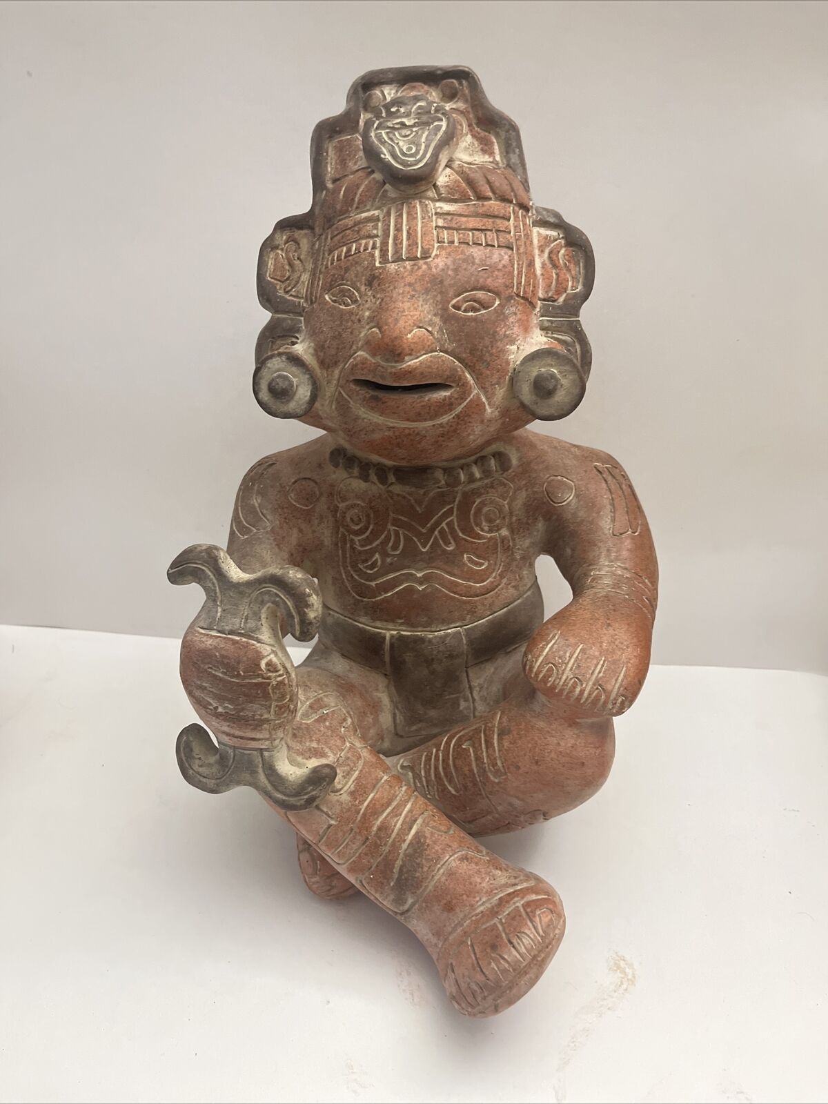 Mayan Aztec Inca Large Figurine Terracotta Clay Pottery Ceramic Vintage 13”