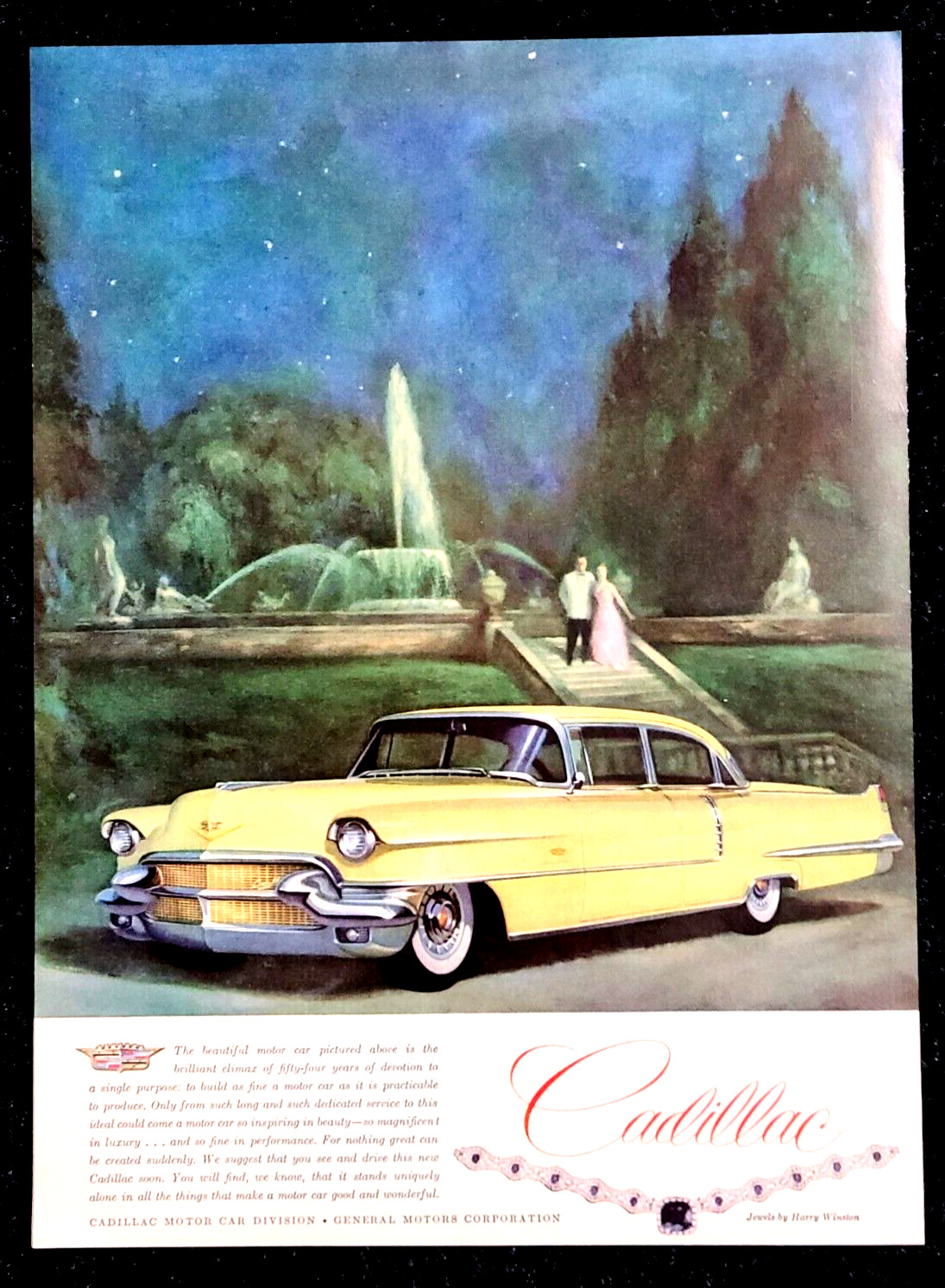 Yellow Cadillac 4-Door 1956 Vintage Print Ad