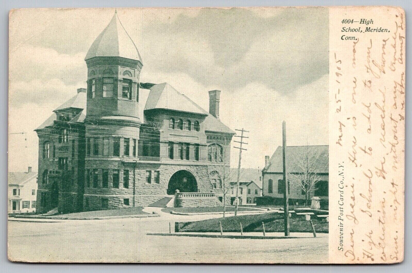 High School Campus Meriden Connecticut Street View Historic Vintage UNP Postcard