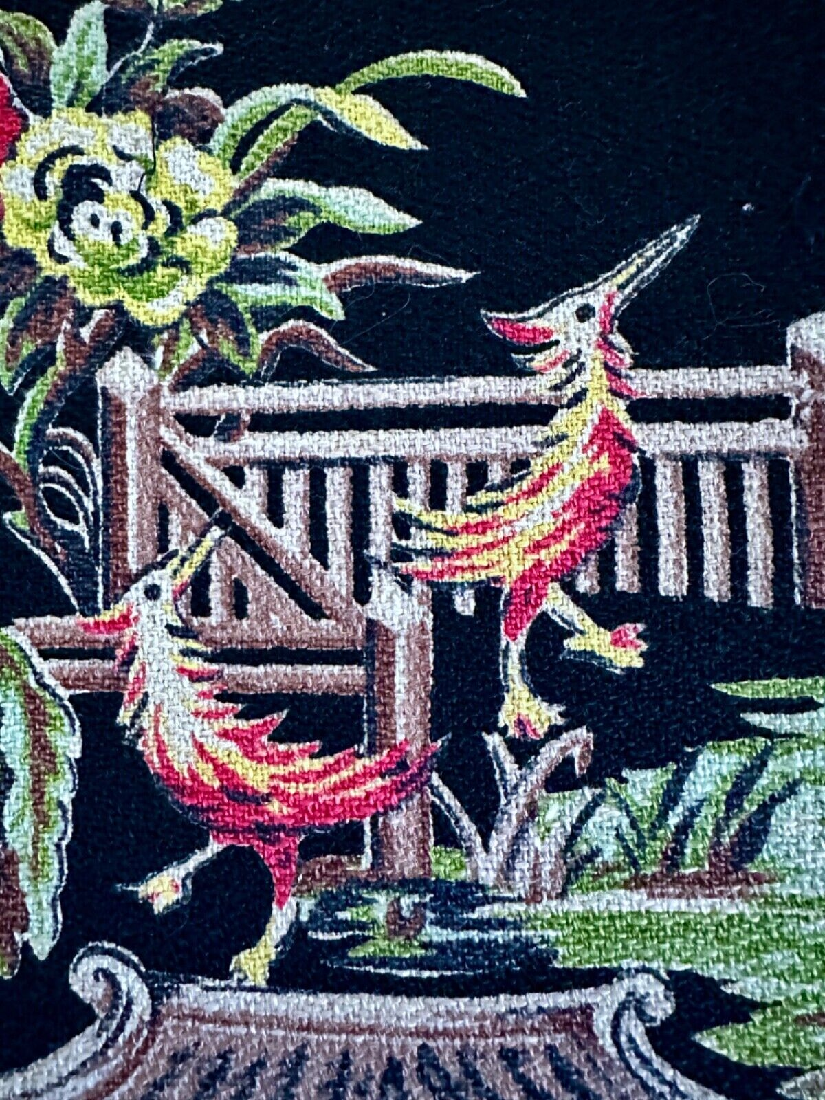 1940's Oriental Gardens BIRDS Asian Barkcloth Vintage Fabric Chinois PILLOWS