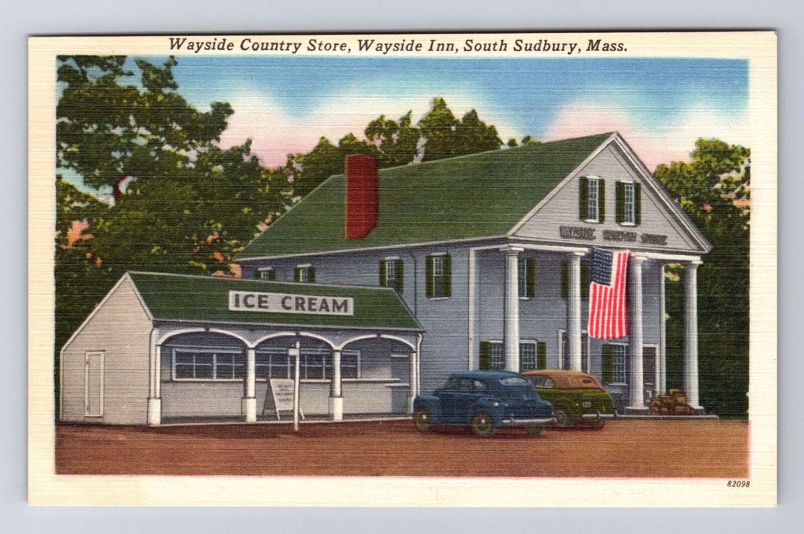 South Sudbury MA-Massachusetts, Wayside Country Store, Inn, Vintage Postcard