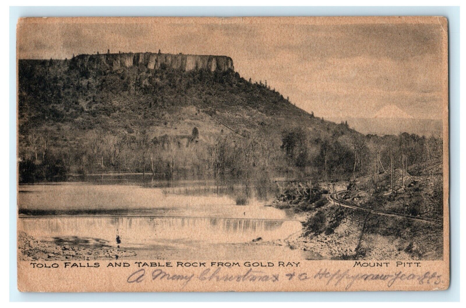 Tolo Falls and Table Rock Gold Ray Mount Pitt 1906 New Year\'s Antique Postcard
