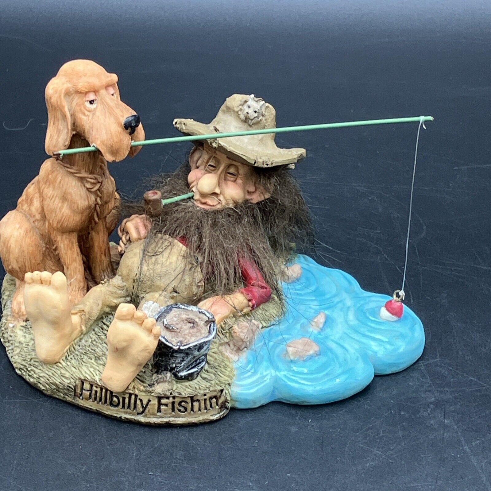 Hillbilly Fishing Statue With Dog.  COLLECTIBLE.  DETAILED.