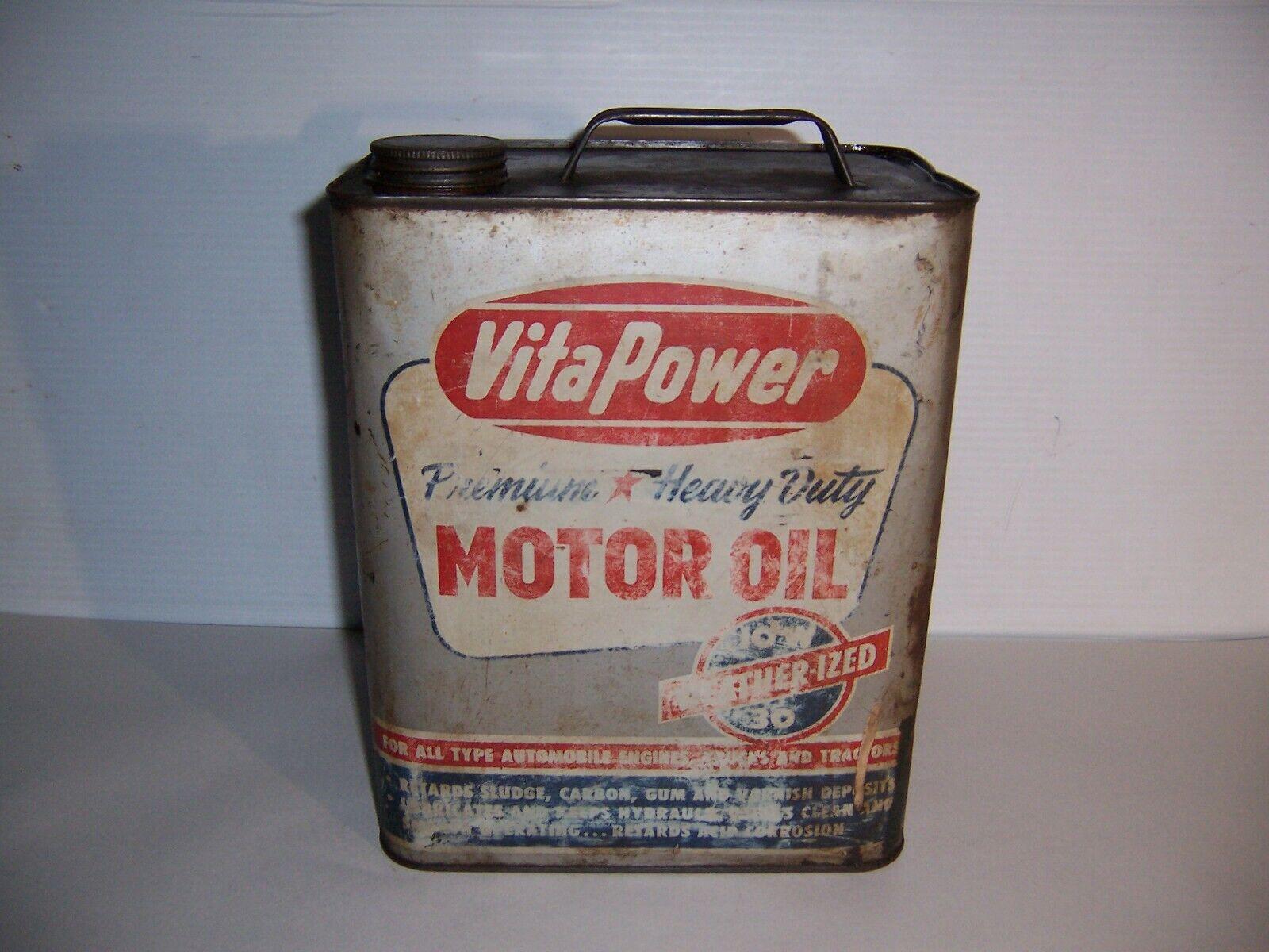 Vintage Vita Power Premium Motor Oil 2 Gallon Can Gas Station Advertising