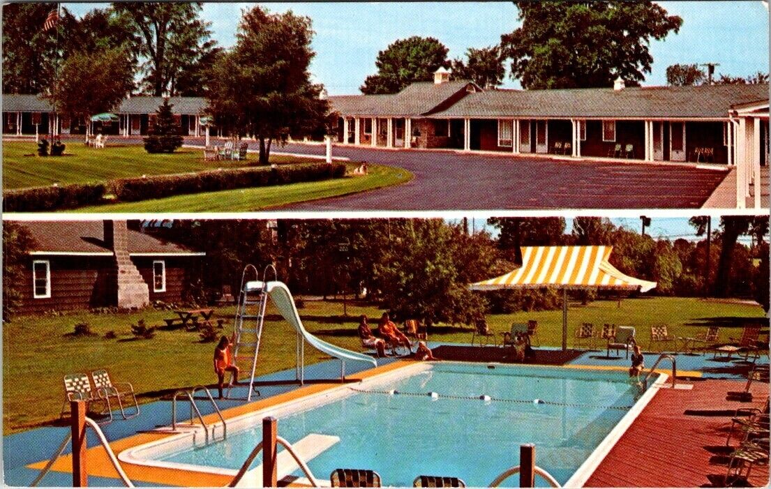 Massena NY New York Village Motel Pool Route 37B Advertising Vintage Postcard