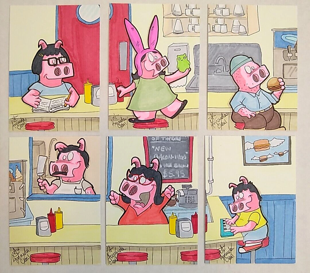 🐷 Original Sketch Card Set Rupert as BOB'S BURGERS Puzzle Lot  - Junk.Food.Art