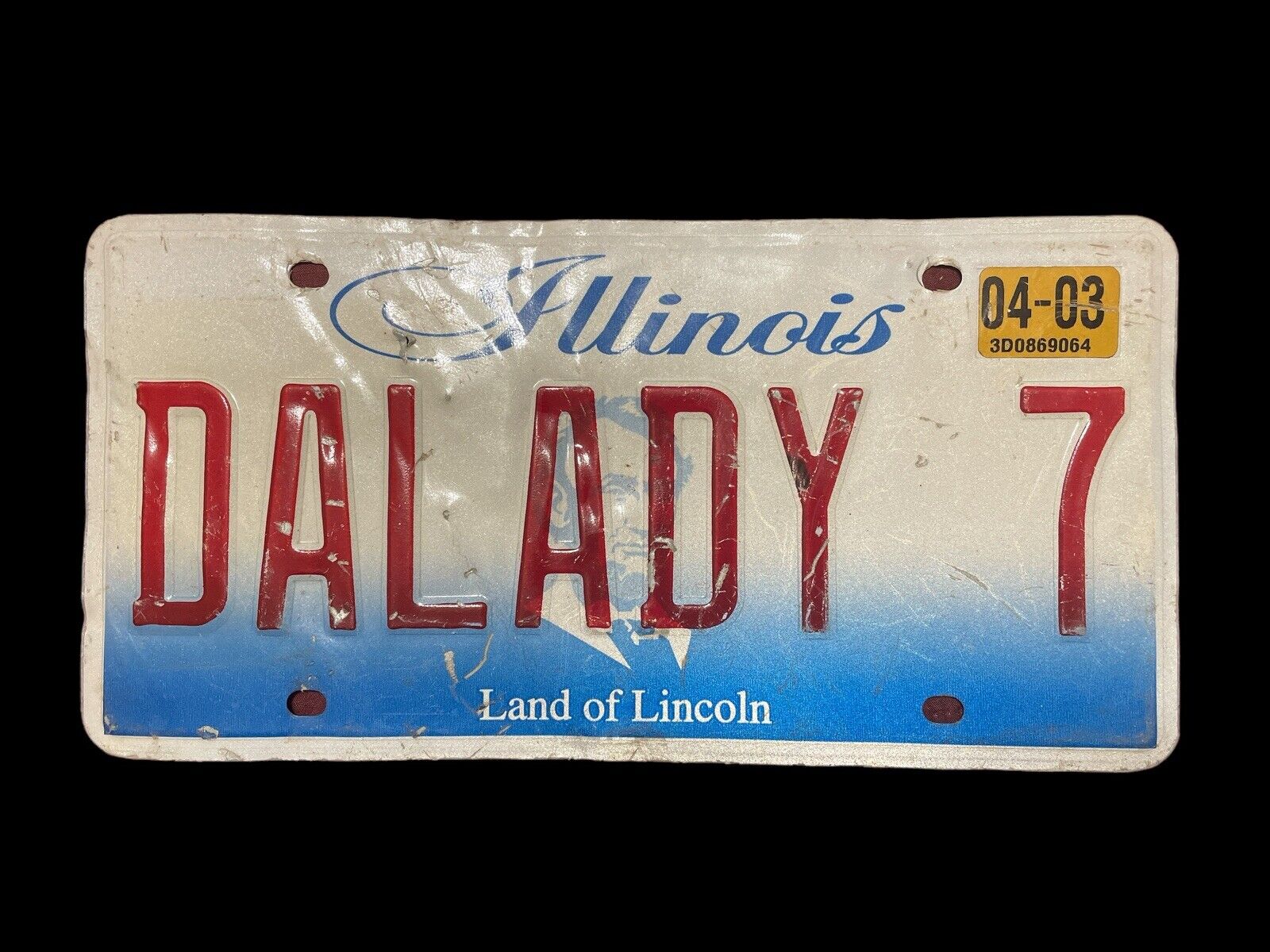 Vintage Illinois License Plate Tag Dalady 7 from 2003 Decent Condition