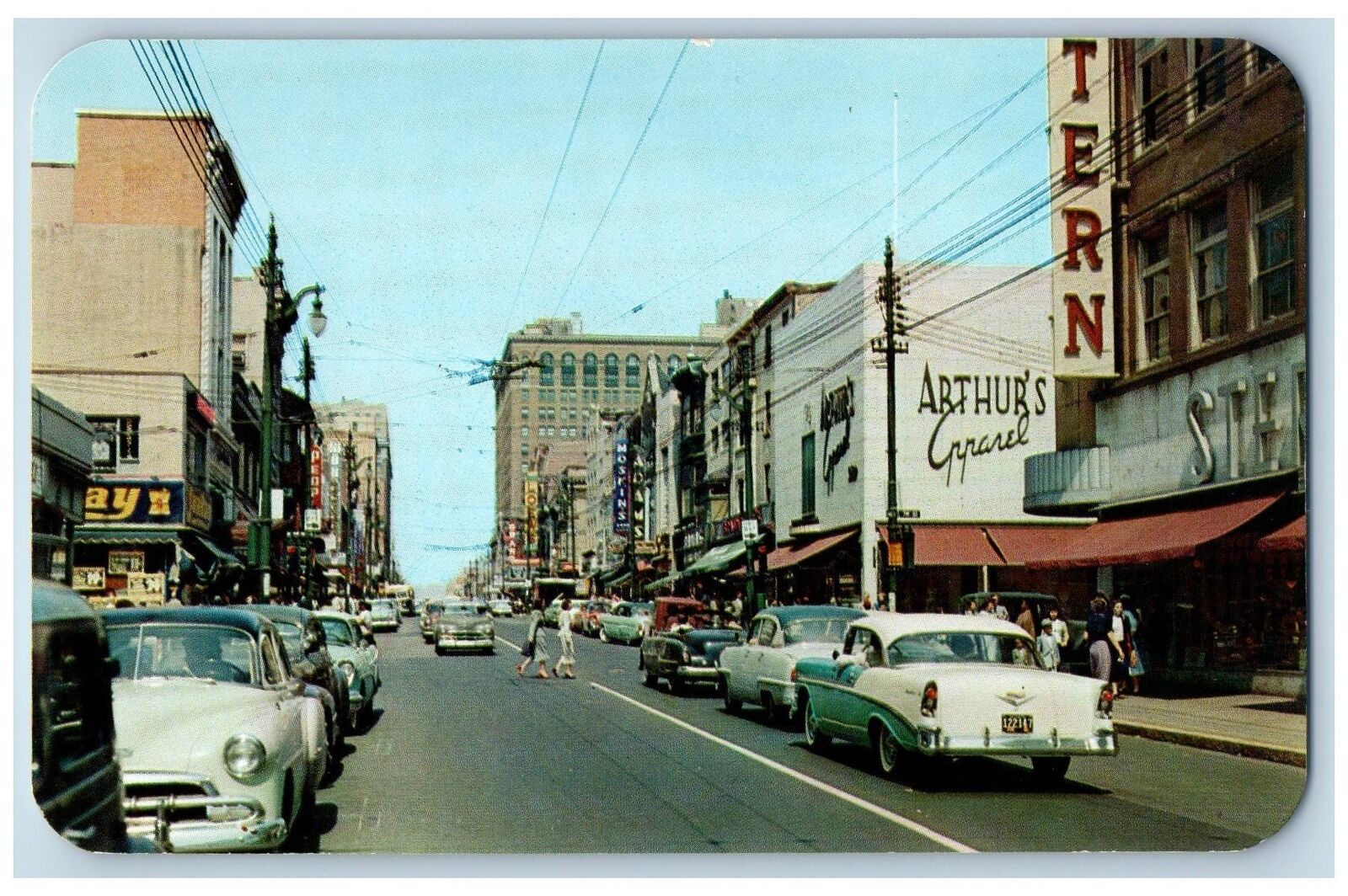 c1950 Wilmington Delaware Market Main Street Classic Cars Establishment Postcard
