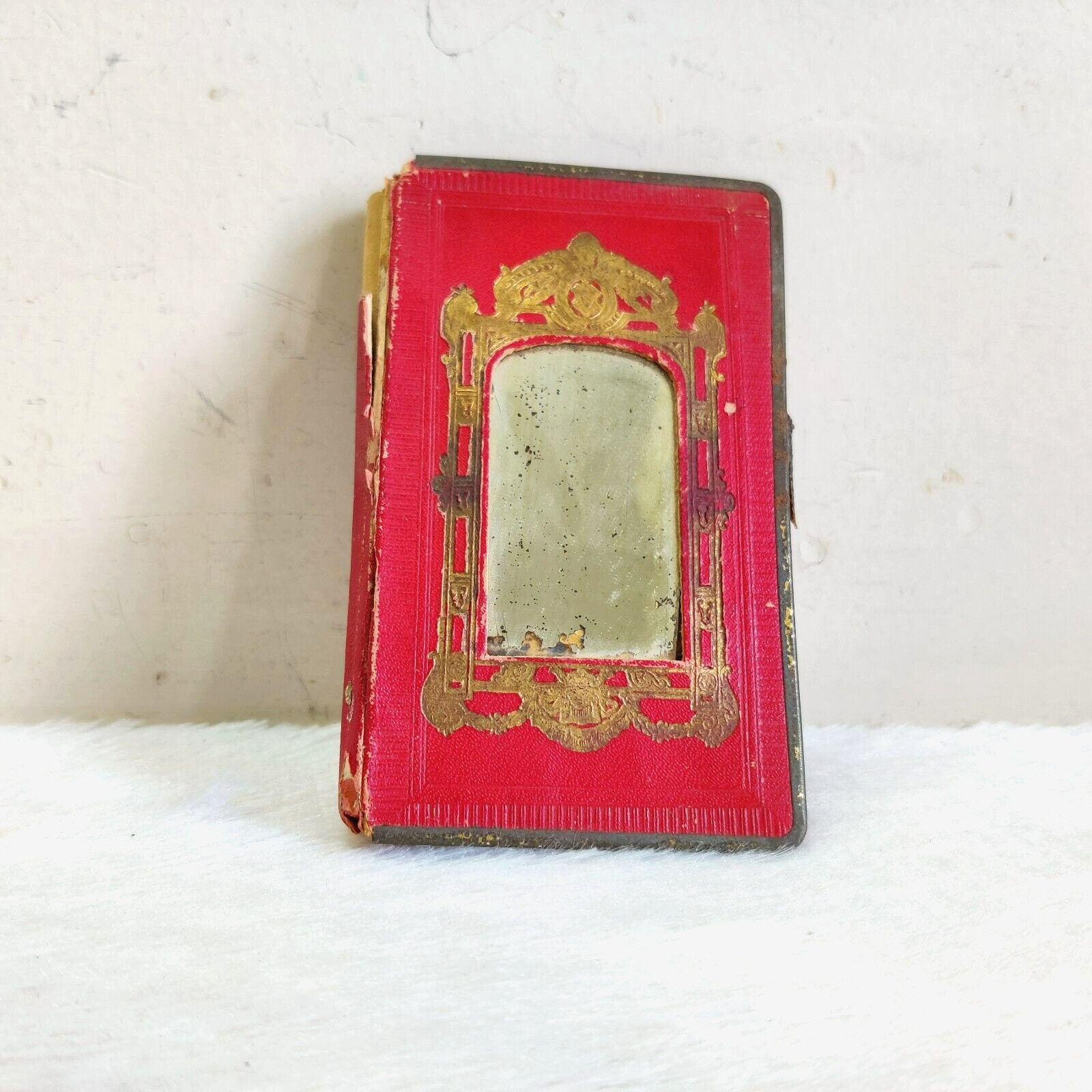 1902 Vintage Red Color Compact Notes Book With Mirror Germany Decorative B93