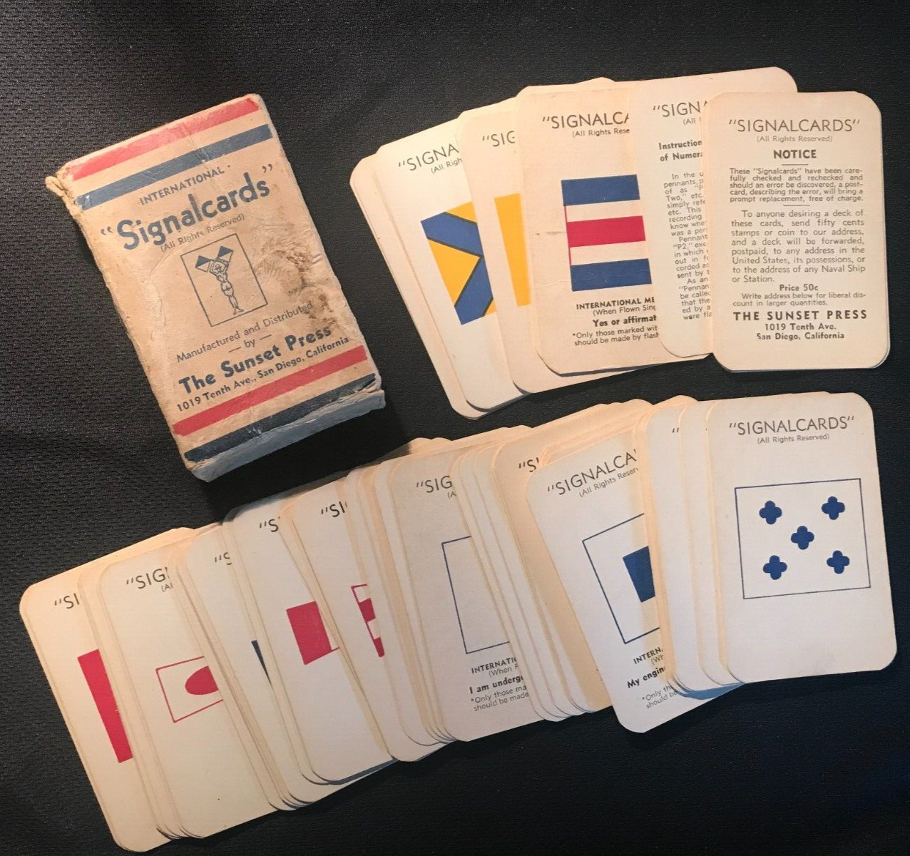 WWII Signal Cards Sunset Press US Navy International 65 cards plus 5 & box
