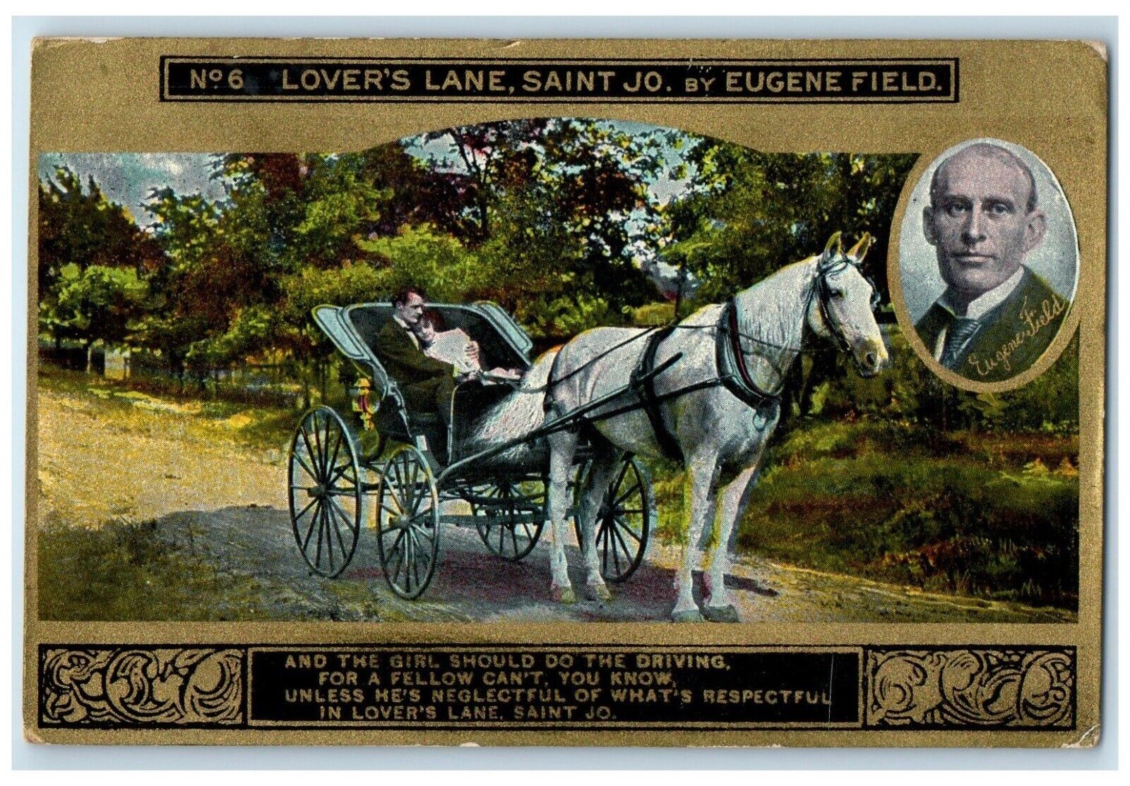 1909 Lover's Lane Saint Jo. By Eugene Field DPO Osterdock Iowa IA Postcard
