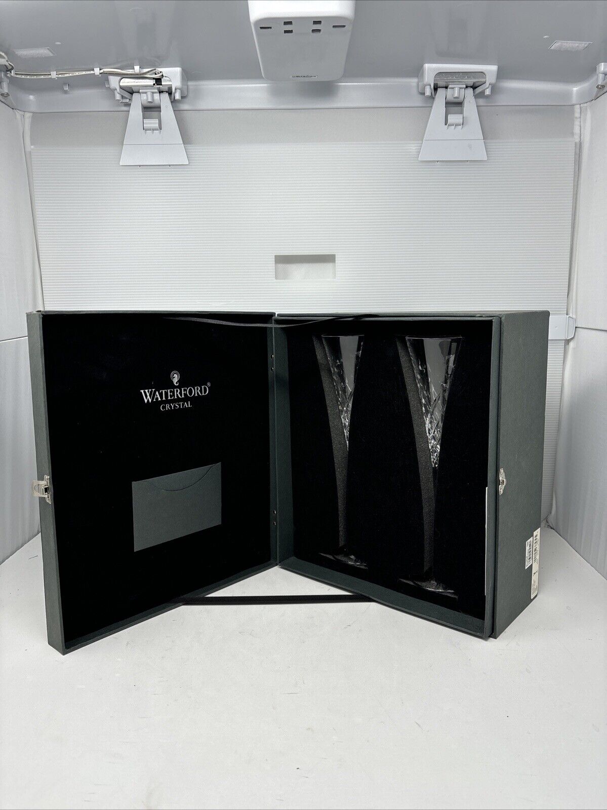 Waterford Crystal Wishes “Happy Celebrations” Set Of 2 Champagne Flutes Ireland 