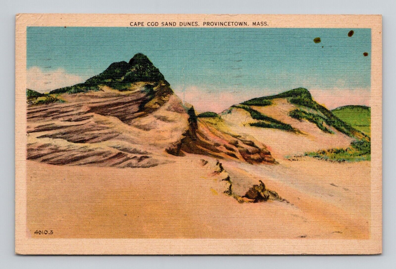 Postcard Provincetown Sand Dunes Cape Cod Massachusetts, Vintage Linen O3