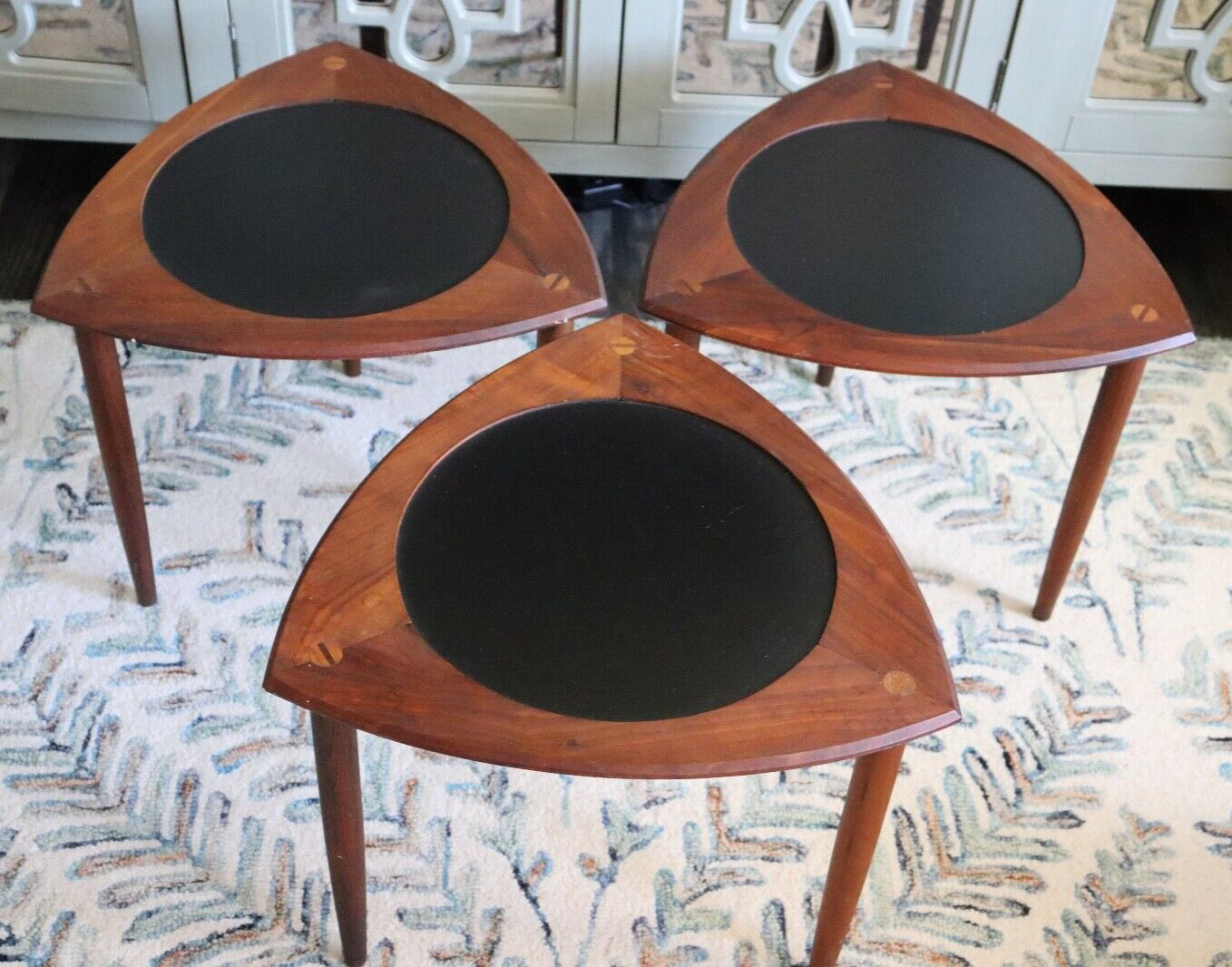 Vintage Mid Century Modern DANISH Triangle Guitar Pick End Side Tables