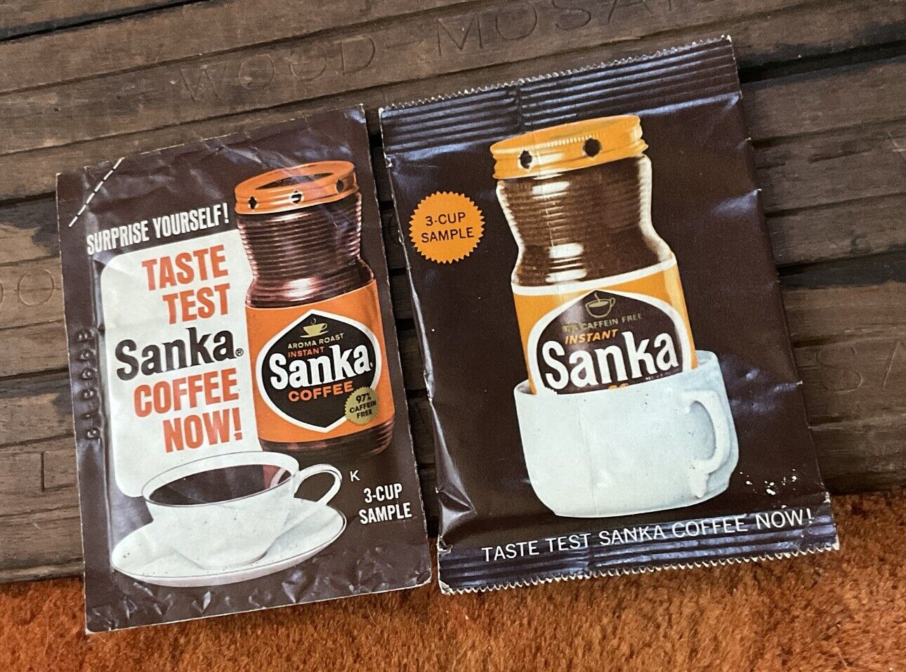 Vintage (2) SANKA - Sealed 3 Cup Instant Coffee Packet - Prop NOS Packets