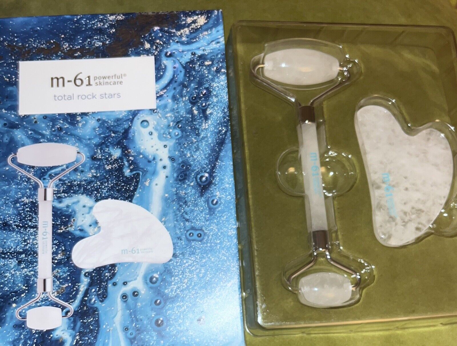 M-61 Powerful Skincare Clear Quartz Gua Sha & Clear Quartz Face Roller Bundle
