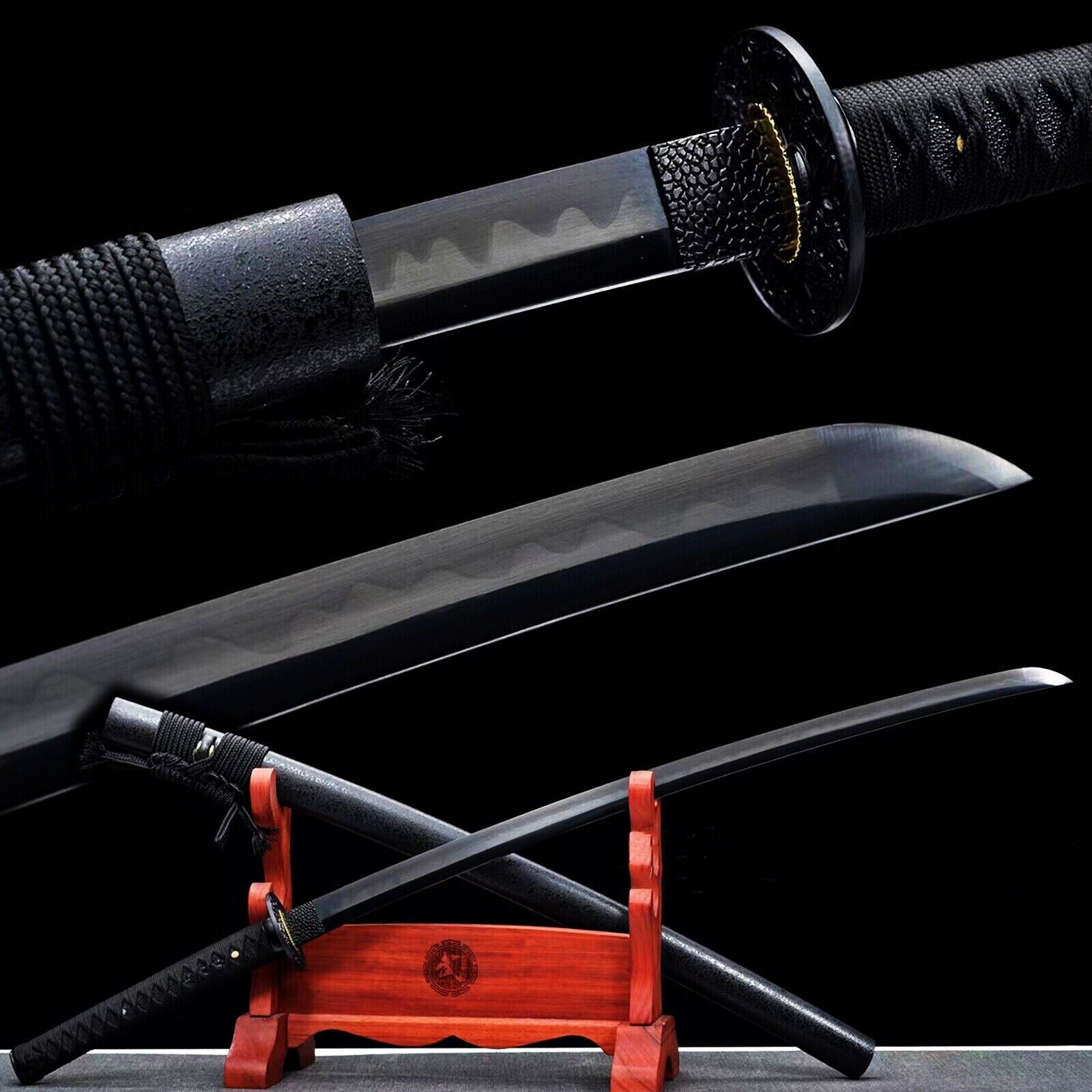 All Black T10 High Carbon Steel Katana Battle Ready Japanese Samurai Sharp Sword